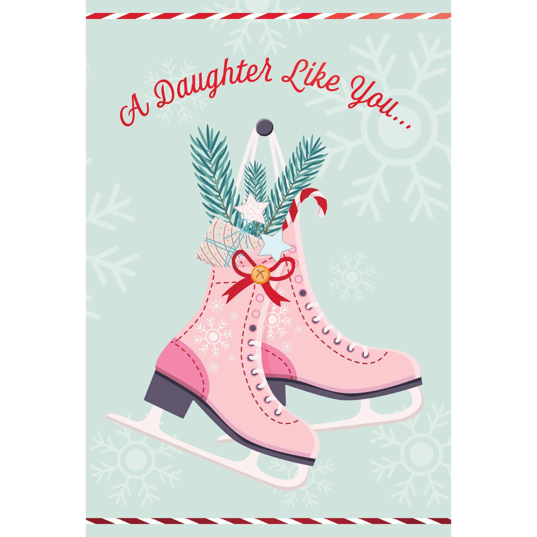 Pictura Christmas card featuring a seasonal illustration of ice skates, perfect for celebrating the holiday with loved ones.